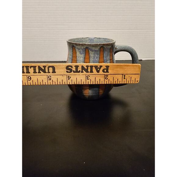 Speckled Light Blue Glazed Art Pottery Mug w Terracotta Stripes Applied Handle - Picture 9 of 9